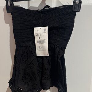 Zara Elegant Black Strapless Crochet Top